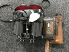 A cased set of Zenith 10 x 50 light weight binoculars together with a vintage Bellows camera in