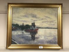 An Artagraph edition : Boat on a river, framed.