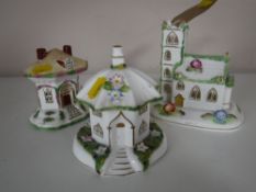 Three Coalport pastille burners - Village house,