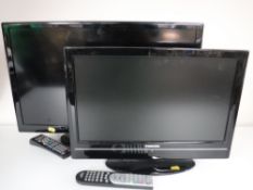 A Samsung 26 inch LCD TV with remote together with a Toshiba 19 inch LCD TV DVD with remote