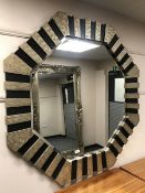A contemporary octagonal two tone framed mirror, width 121 cm.