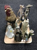 A tray of Leonardo cockerel, two Regency art figures -Jane Seymour and Catherine Howard,