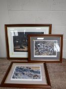 Two mahogany framed Mick Cranston signed prints together with a signed Claire Verity limited