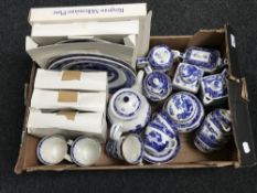 A box of Ringtons Willow pattern china