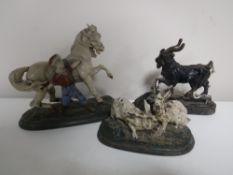 Three antique cold painted metal figures - Goat,