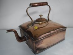 A 19th century square copper kettle