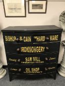 A Victorian and later painted bow fronted five drawer chest - Bishop and Cain Ironmongery,