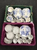 Two boxes of blue and white tea and dinner service,