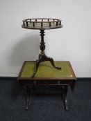A mahogany leather topped sofa table and a matching wine table