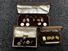 Three boxes of vintage cufflinks and studs.