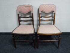 A pair of Victorian inlaid bedroom chairs in pink fabric