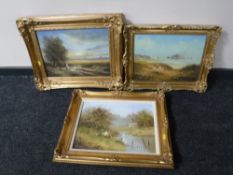 Two gilt framed oils on canvas signed Diar together with a Les Parson oil on canvas - Children