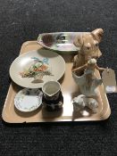 A tray of Maling lustre bowl, Clarice cliff wall plate,