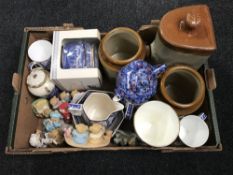 A box of Ringtons chintz china, Cathedral and Castles china, Cherished teddies,