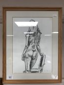 Mortimer : Standing nude, charcoal sketch, signed, framed.