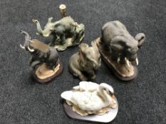 Five contemporary figures - Elephants and swan