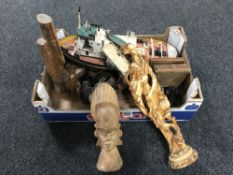 A box of wooden model of a trawler,