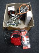 A Benross gas heater together with a box containing Lonsdale boxing items,