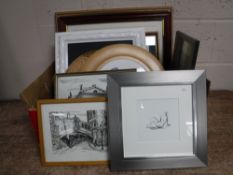 A box of framed prints including signed Daisy budge print - Cuillines, Skye,