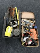 A boxed Draper mitre saw together with a boxed Black and Decker scorpion saw,