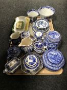 Two trays of Ringtons Willow pattern chintz and cathedral china,