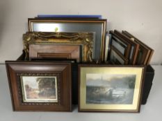 A box of framed pictures including George Turner prints, gilt framed still lives,