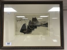 Twentieth century school : Stirling Bridge, dry point etching, indistinctly signed, framed.