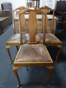 Three walnut Queen Anne style chairs