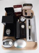 A tray of eight boxed wrist watches including Rotary, Accurist,