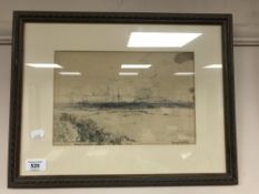 George Horton : Tynemouth from South Shields, pencil, signed, framed.