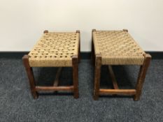 A near pair of rush seated stools