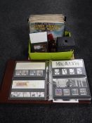 A tray of album of Royal Mail presentation packs, Royal Mail stamp books,