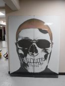 Two large glass vinyl wrapped panels - man in skull mask