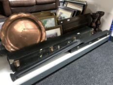 A Riley snooker board together with two cues in cases, pull up projector screen, two pictures,