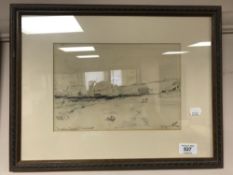 George Horton : Marsden sands, Durham, pencil, signed, framed.