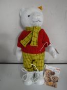 A Steiff white mohair bear - Rupert the Bear, length 30 cm.