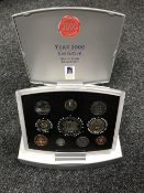 A British Royal Mint Year 2000 £5 proof set.