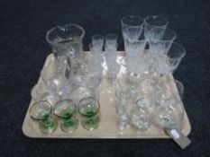 A tray of glass ware, Thomas Webb liqueur glasses, 1977 Jubilee items,