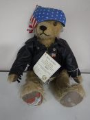 A Hermann mohair bear - Biker in leathers, length 44 cm.