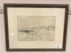 George Horton : Tynemouth Sands, Northumberland, pencil, signed, framed.