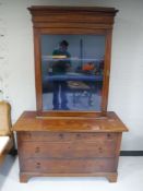 A mahogany four drawer chest together with an odd pine bookcase top