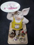 A tray of five Piggin ornaments,