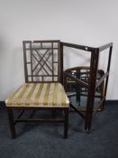 A Victorian inlaid mahogany folding clothes horse together with a Victorian mahogany mirror and