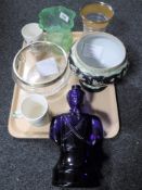 An Adelphi of New York crystal bowl with plated rim, Art glass vase, pair of antique Maling mugs,