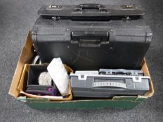 A box of jewellery accessories, leather case,