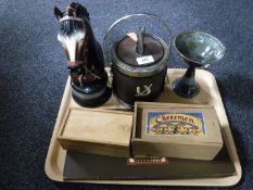 A tray of horse ornament, vintage horse ice cube bar top,