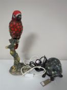 Two leaded glass lamps - Parrot and Tortoise
