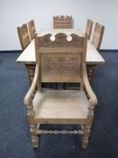 A Barker & Stonehouse carved pine refectory dining table together with six chairs