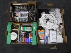 Three boxes of hardware and sockets
