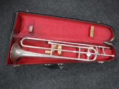 A cased Regent chrome trombone